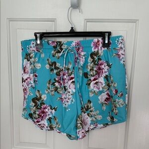 New Floral Print Teal Bathing Suit Bottoms with Drawstring Waist
